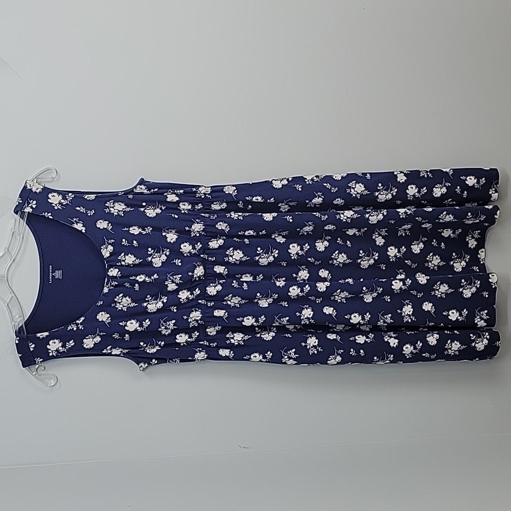 Lands' End Sundress Blue & White Floral Shabby Chic